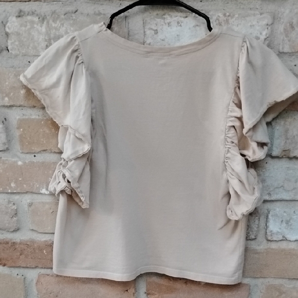 Zara Beige Short Sleeve Ruffle Top - Picture 4 of 4